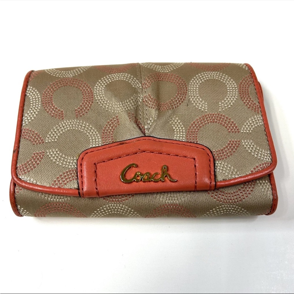 Y2K Coach Womens Smaller Wallet Signature C Beige Pink Trifold Button Shut  2024